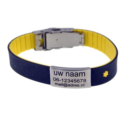 ID armband RVS siliconen geel-zwart inclusief graveren