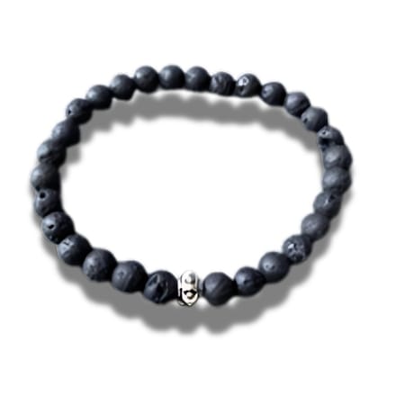 Armband - natuursteen - Lava - zilverkleurig element - 6 mm 19 cm