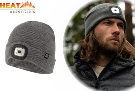Heat Essentials - LED Muts Heren- One Size Unisex – Grijs - Fleece Muts Dames – Beanie – Thermo Muts