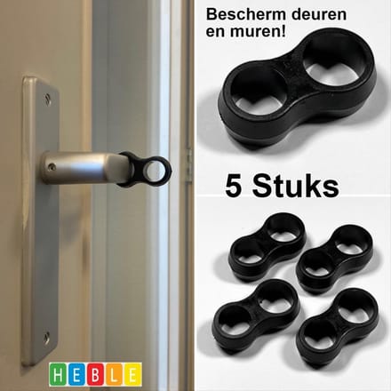 *** Deurklink Buffers 5 stuks - Zwarte Stootdoppen voor Muurbescherming & Deurklink Bescherming - Flexibele Deurstoppers - van Heble® ***