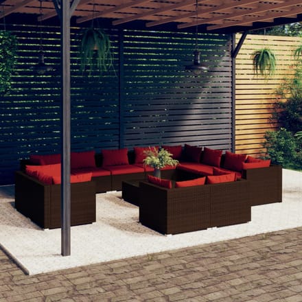 vidaXL - 13-delige - Loungeset - met - kussens - poly - rattan - bruin