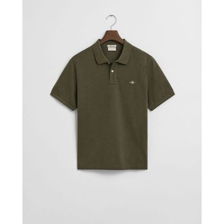 Gant Polo Fine Shield Short Sleeve Piqué Uni Khaki Green Melange / male