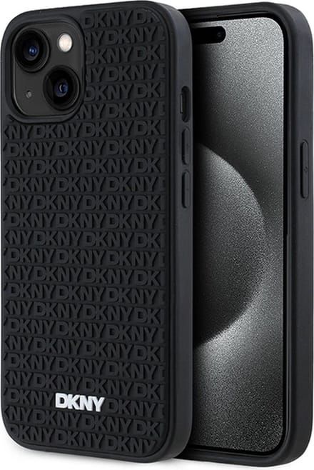 DKNY 3D Rubber Repeat Pattern hoesje voor iPhone 15 Plus - zwart