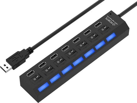 USB 2.0 HUB 7-poorten met aan / uit schakelaar en LED
