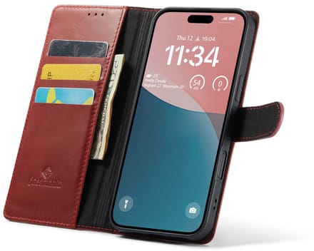 CaseMania Bookcase hoesje geschikt voor Apple iPhone 16 Plus - Effen Rood - Leer