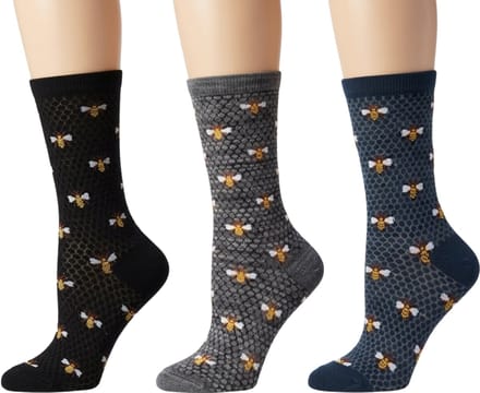 Honeycomb & Bee Bamboo Crew Dames crew sokken - 3 Paar- Asphalt / Black / Legion Blue - Maat 9-11