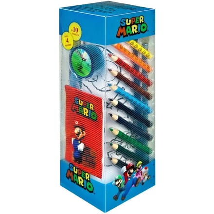 Super Mario Stationery Set Tower – 35-delige bureau-set (8 × 8 × 24 cm, 3–12 jaar) - Schrijfwarenset