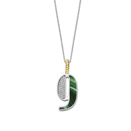 TI SENTO Dames Hanger - 925 zilver - Cijfer 9 - Malachiet - 6841MA_9