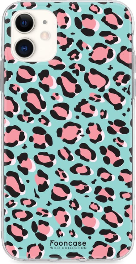 Fooncase Hoesje Geschikt voor iPhone 12 Mini - Shockproof Case - Back Cover / Soft Case - Luipaard / Leopard print / Blauw