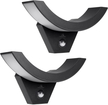 Maclean - Set van 2 stuks LED-lamp - Wandlamp - met infrarood bewegingssensor - 800lm / 10W / IP54 - Zwart