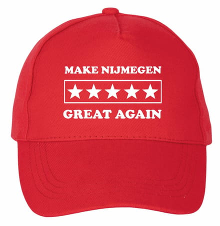 Mijncadeautje - 5 panel - Cap - Verstelbaar - Rode pet van 100% dik geborsteld katoen- unisex - opdruk wit - Make Nijmegen Great again