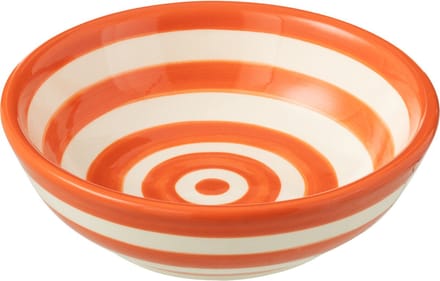 J-Line kom Granada Stripes Low - keramiek - wit/oranje - small - Ø 14 cm