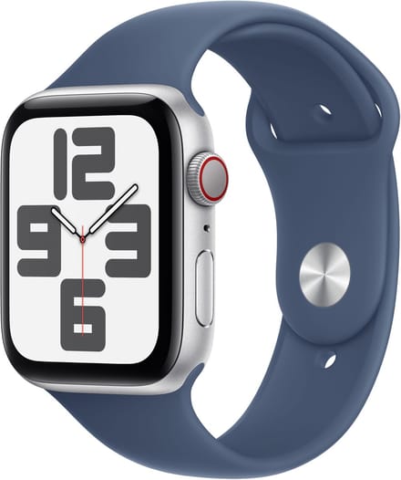Apple Watch SE 2024 GPS + Cellular 44mm Silver Aluminium Case with Denim Sport Band - M/L