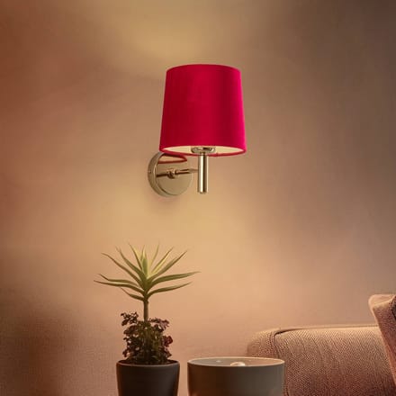 Argon Wandlamp Polo, textiel kap, messing/roze
