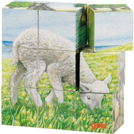 GOKI Blokkenpuzzel - Boerderijdieren - 9 Blokken - Hout
