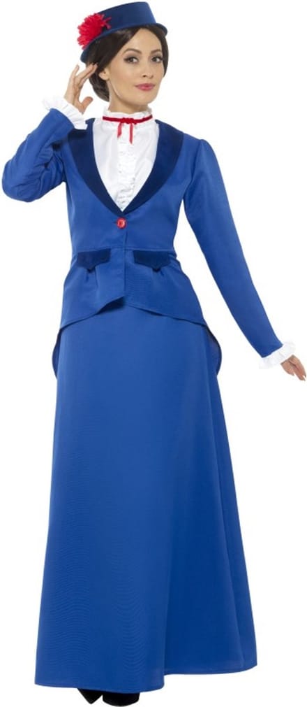 Victoriaanse Nanny kostuum blauw - Maat M