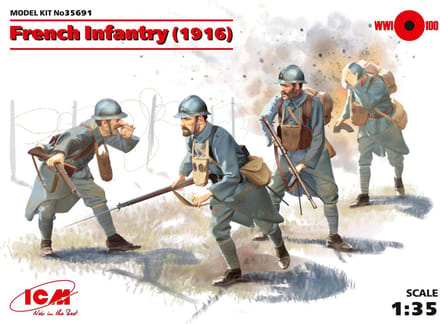 ICM Modelbouwpakket Militaire voertuigen - 35691 French Infantry (1916) (4 figures) Plastic - 1:35 - Modelbouw