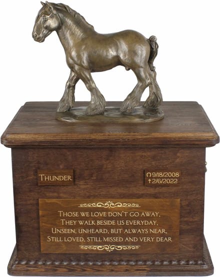 Persoonlijke urn voor paardenas met beeldje en gravure, groot formaat