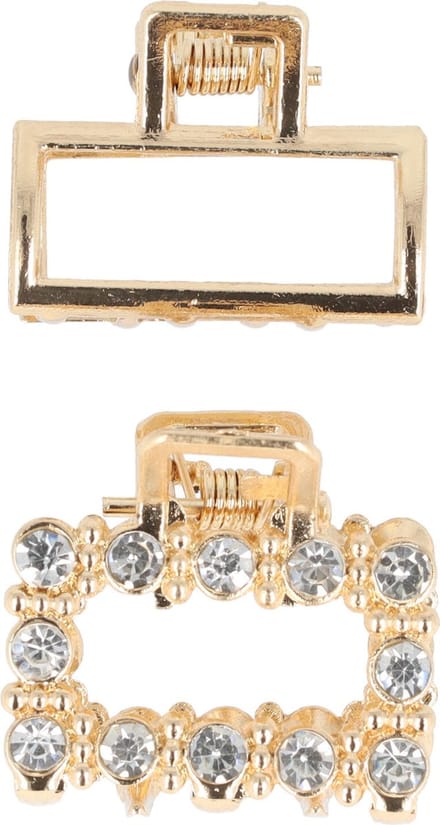 Haarsoires Haarspeld Haarklem 2,5cm – Rechte Vorm met Strass Steentjes – Metaal – Goud – Set van 2