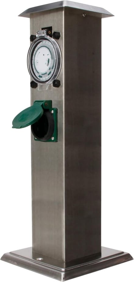 Energiezuil met 2 geaarde contactdozen 230 V en timer voor buitengebruik