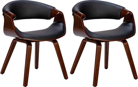 CLP Foley Set van 2 eetkamerstoelen - Met armleuning - Houten frame - walnoot/zwart Kunstleer