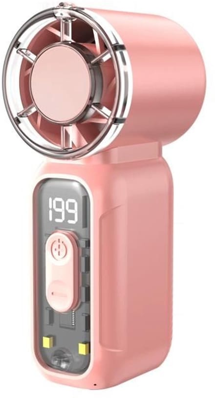 Mini oplaadbare zakventilator, hoog vermogen, snelle turbine, draagbaar voor buiten (roze).