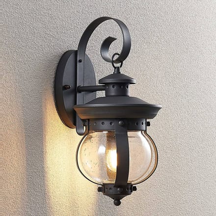 Lindby - Wandlamp buiten - 1licht - IJzer, aluminium, glas - H: 40 cm - E27 - donkergrijs, transparant