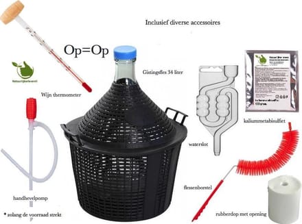 Gistingsfles 34 liter en diverse accessoires