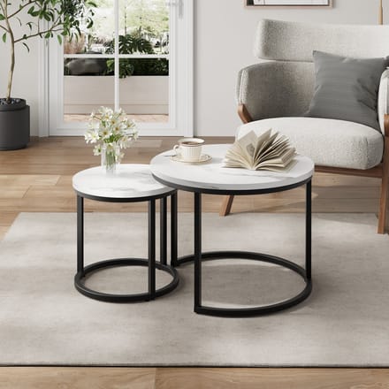 REDOM Salontafel set 2-delig 60x60x45 cm van spaanplaat en ijzer, rond ontwerp
