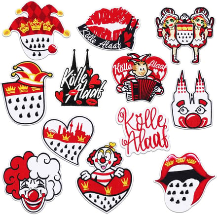 12 Stuks Strijkplaatjes voor Carnaval: Rood, Clown, Kölle Alaaf Patches