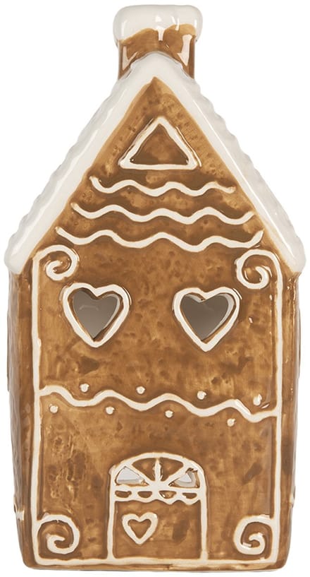 Clayre & Eef Waxinelichthouder Huis 11x9x21 cm Bruin Keramiek