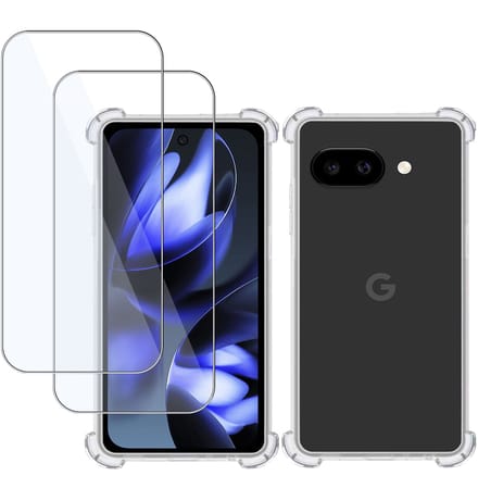 TechNow Hoesje + 2x Screenprotector geschikt voor Google Pixel 9a – Tempered Glass - Extreme Shock Case Transparant