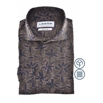 Ledûb Overhemd Fantasy Leaves Pattern Fine Flanel Donker Bruin / male