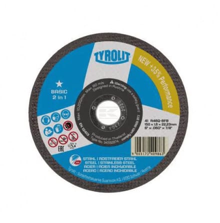 Doorslijpschijf BASIC D125x1,6mm recht 2in1 boring 22,23mm TYROLIT