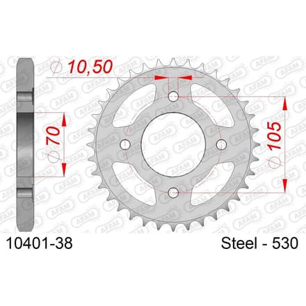 Stalen tandwiel Afam 530 38 dents