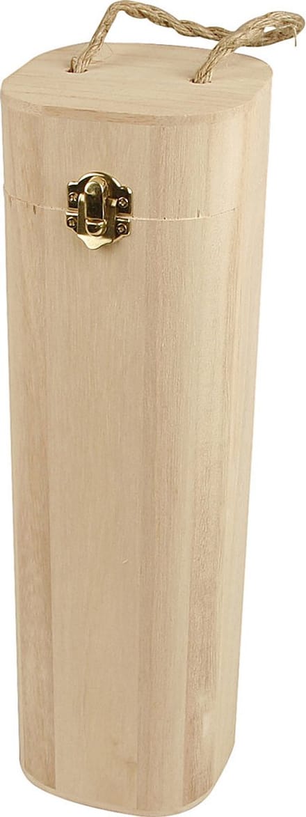 Houten wijndoos met lus, H: 34 cm, afm 10x10 cm, 1 stuk