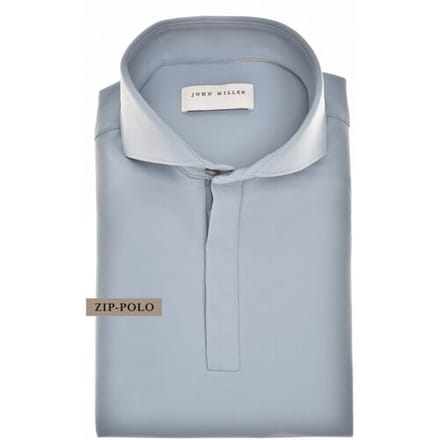 John Miller Polo Slim Hyperstretch Long Sleeve Zip Collar Midden Blauw Melange / male