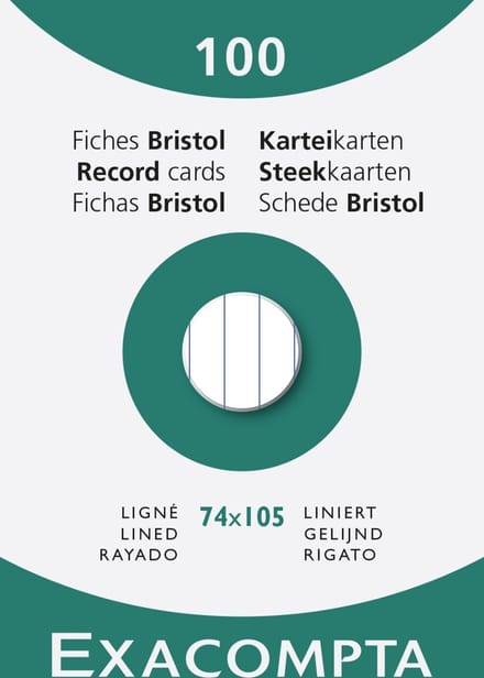 Exacompta 10x etui 100 steekkaarten bristol - gelijnd niet geperforeerd 74x105mm - Wit - 13800B