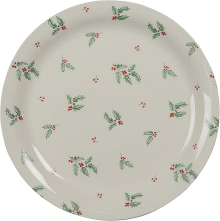 Clayre & Eef Ontbijtbord Ø 20 cm Beige Groen Keramiek Rond Hulstbladeren Bord