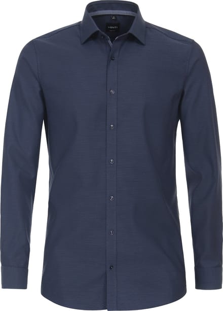 VENTI body fit overhemd - dobby - blauw - Strijkvriendelijk - Boordmaat: 42