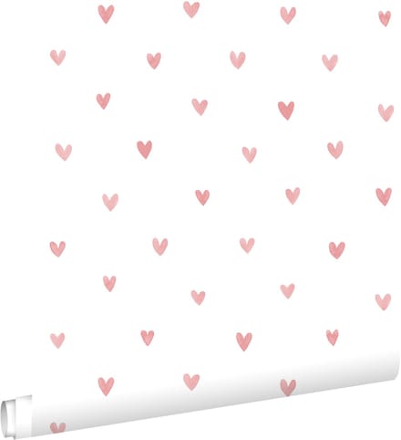 ESTAhome behang hartjes wit en terracotta roze - 50 x 900 cm - 131627