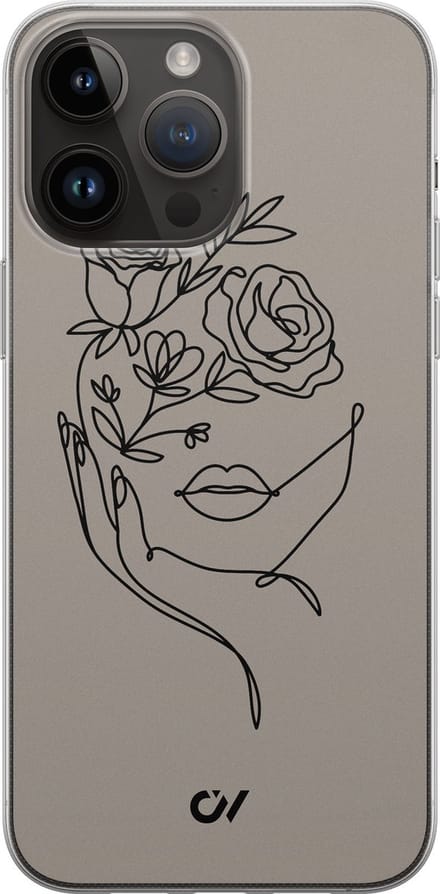 Hoesje geschikt voor Apple iPhone 14 Pro Max - Oneline Face Flower - - Grijs - Apple - Casevibes