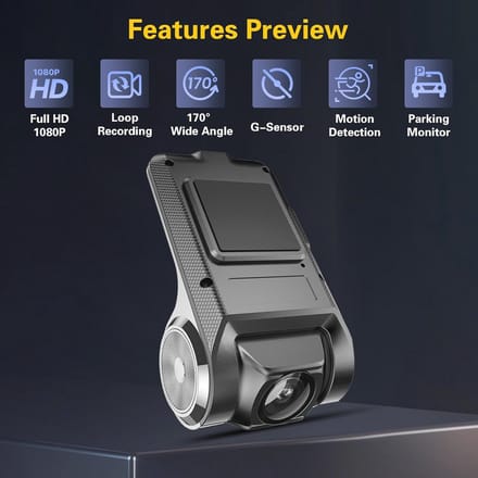USB DVR Dashcam voor Android Auto - Mini Autokamera met Nachtsicht en 170° Weitwinkel