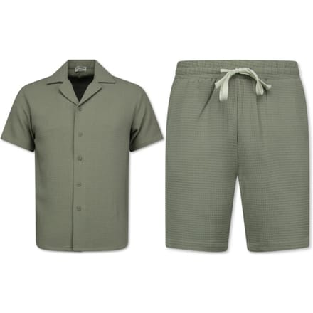 Ribbed Oversized Shirt - Zomer set Heren - Two Piece Setje - Co ord Set - 009 - Grijs