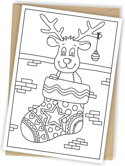 Inkleurkaart Rendier - incl kraft envelop - Kerst - Kerstkaarten - Kinder kerstkaart - Kerstwensen