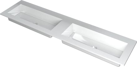 INK® Kraft wastafel polystone dubbele bak zonder kraangaten 180x45x1cm, glans wit