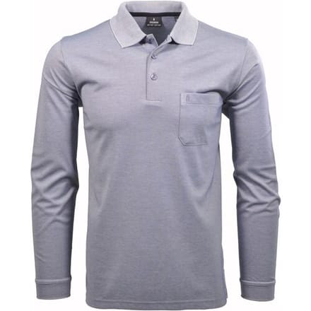 Ragman Softknit Polo Longsleeve Uni Breast Pocket Duivenblauw / male
