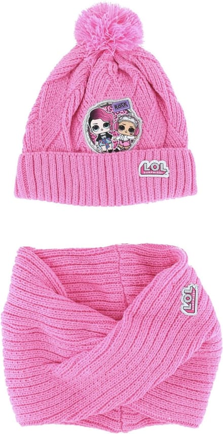 L.O.L. Surprise winterset - Muts + Colsjaal - gebreid acryl - roze - Maat 52 cm (± 3-6 jaar)