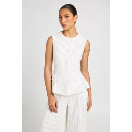 boohoo Dames Gestreept Linnen-look Gilet Met Haaksluiting | Creme | Maat: 38