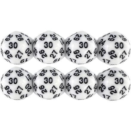 D30 Digitale Dobbelstenen 8 Stuks Geschikt voor Spellen Dobbelstenen 8 Kleuren wit